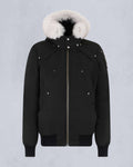 Moose Knuckles Black White Fur-Trim Hooded Bomber Jacket