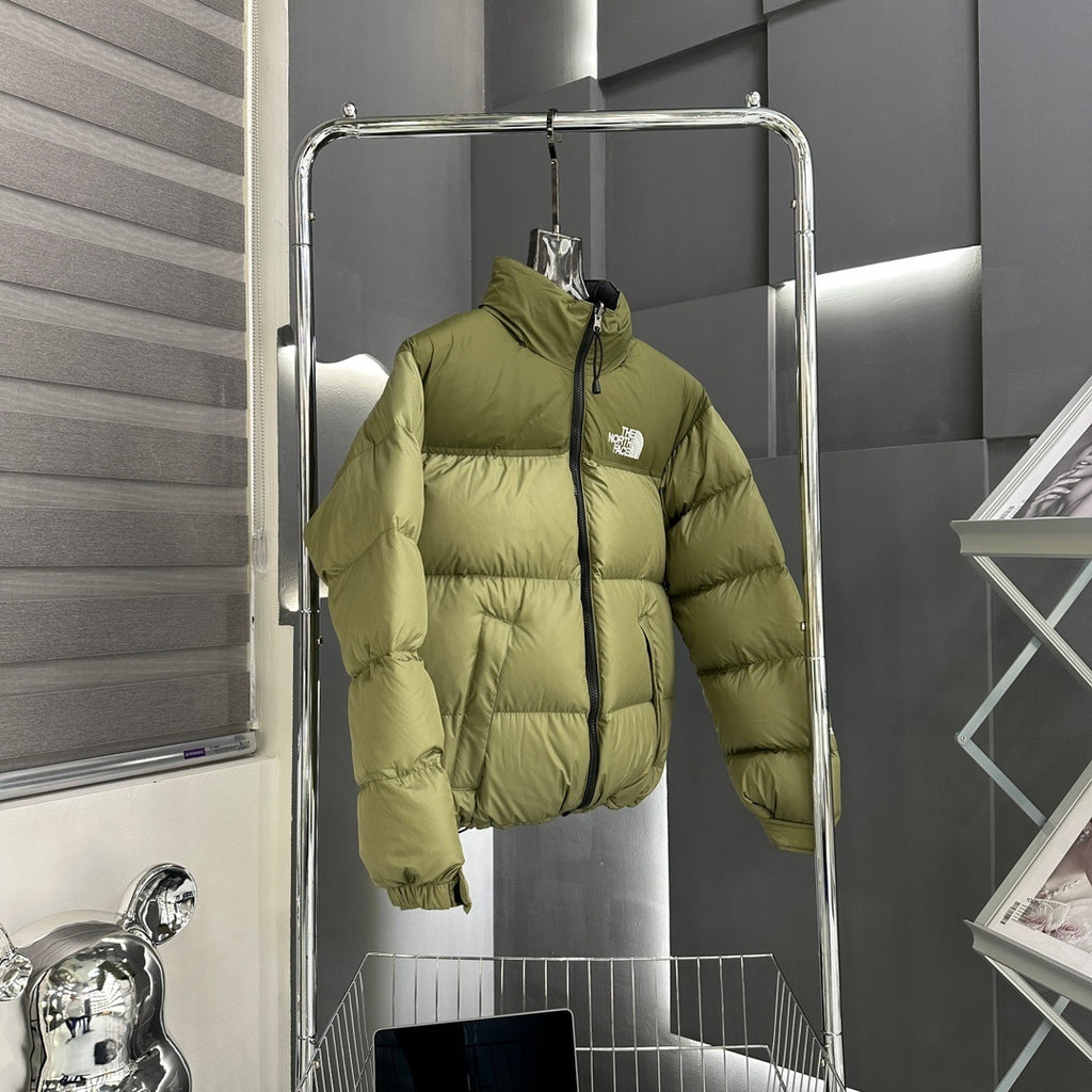 The North Face Olive Green Two-Tone Stand Collar Puffer Jacket
