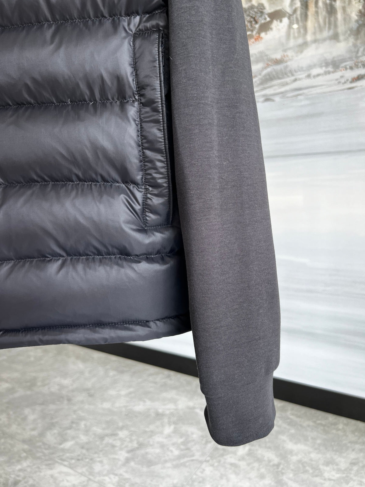 Moncler Black and White Striped Quilted Front Hooded Jacket