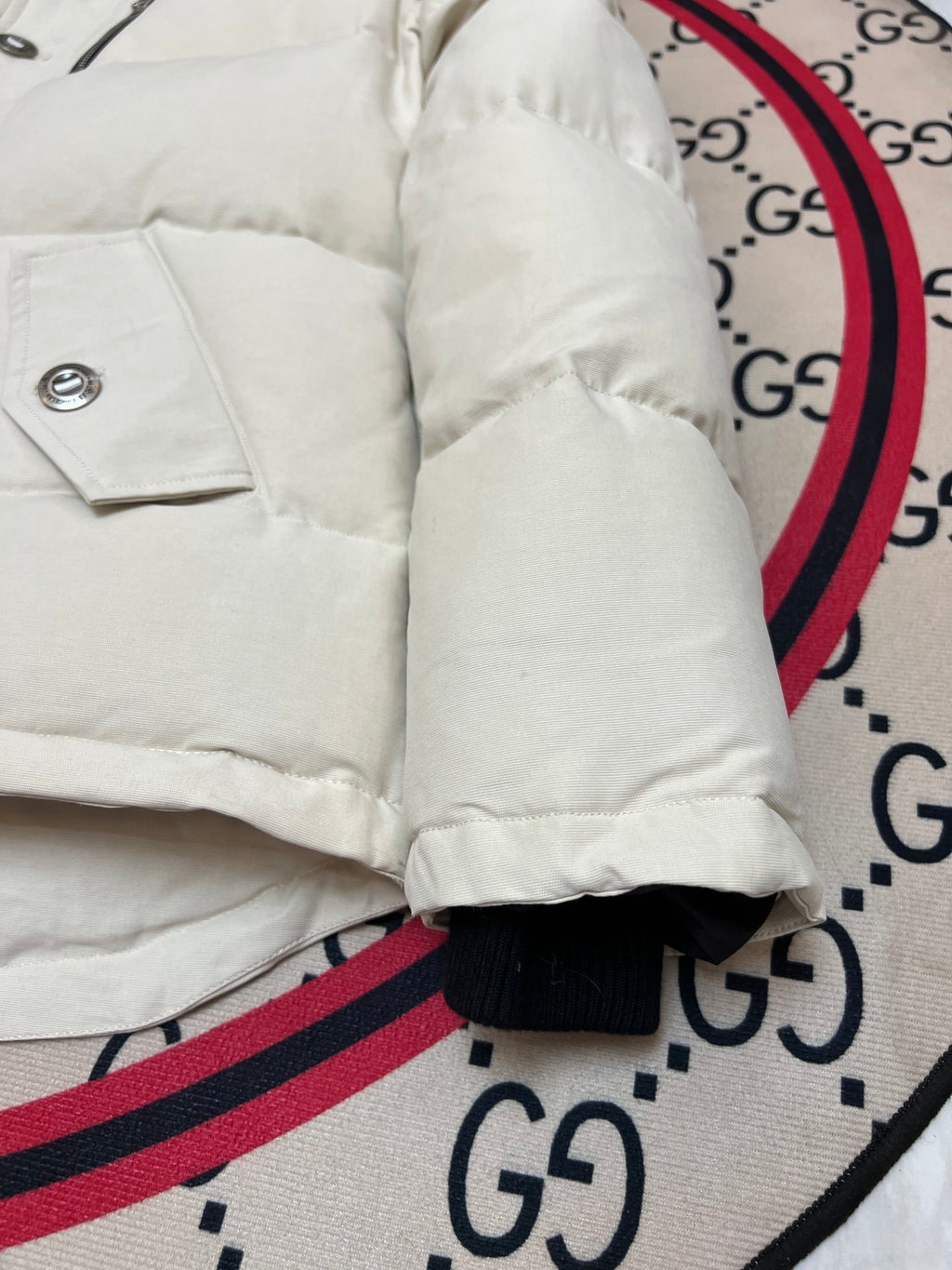 Moose Knuckles Ivory White Fur-Trim Hooded Puffer Jacket