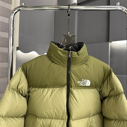 The North Face Olive Green Two-Tone Stand Collar Puffer Jacket