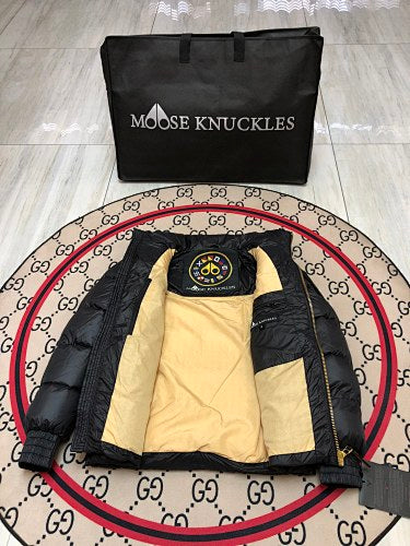 Moose Knuckles Black Glossy Stand Collar Puffer Jacket