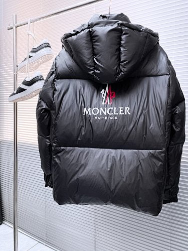 Moncler Black Matt Black Logo Hooded Puffer Jacket