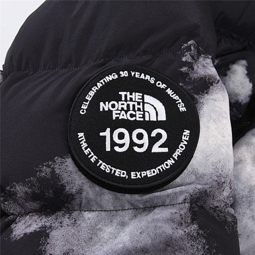 The North Face Black and White Cloud Print Stand Collar Puffer Jacket