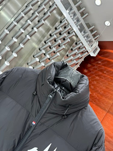 Moncler Black White Graphic Logo Stand Collar Puffer Jacket