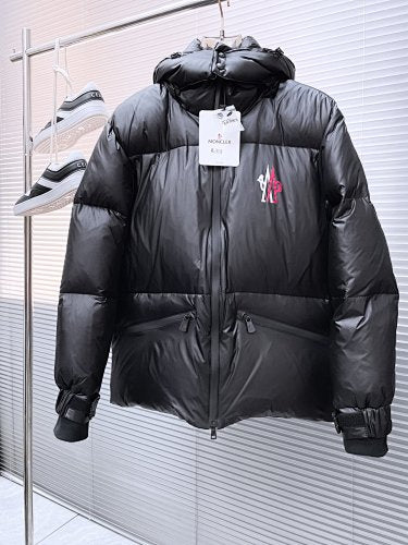Moncler Black Matt Black Logo Hooded Puffer Jacket