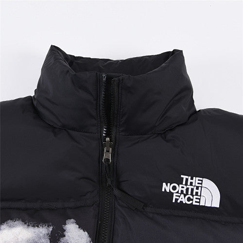 The North Face Black and White Cloud Print Stand Collar Puffer Jacket