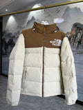 The North Face Ivory and Brown Colorblock Stand Collar Puffer Jacket
