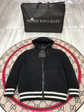Moose Knuckles Black and White Hooded Teddy Fleece Bomber Jacket