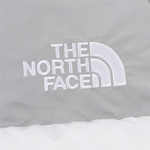 The North Face White and Light Gray Colorblock Stand Collar Puffer Jacket