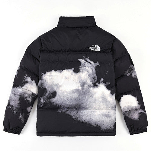 The North Face Black and White Cloud Print Stand Collar Puffer Jacket