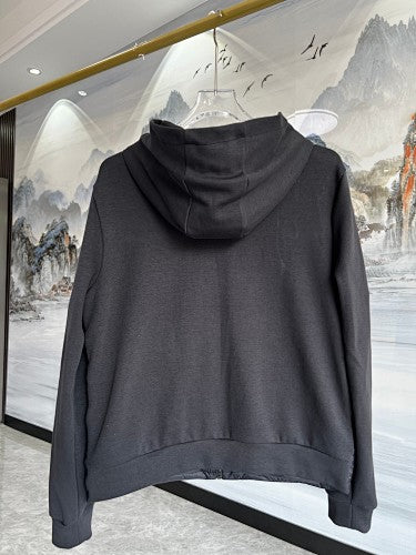 Moncler Black and White Striped Quilted Front Hooded Jacket