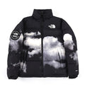 The North Face Black and White Cloud Print Stand Collar Puffer Jacket