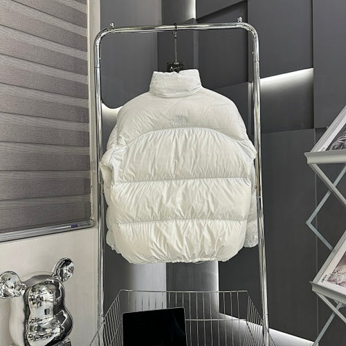 The North Face White Tonal Logo Stand Collar Puffer Jacket