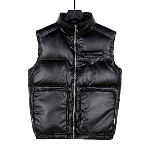 Prada Black Glossy Multi-Pocket Quilted Puffer Vest