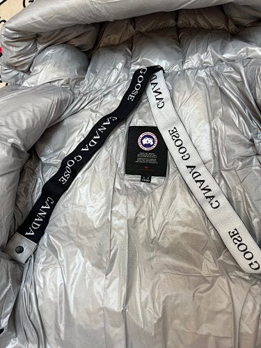Canada Goose Metallic Silver Glossy Hooded Puffer Jacket