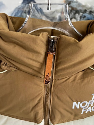 The North Face Ivory and Brown Colorblock Stand Collar Puffer Jacket