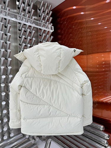 Moncler Ivory White Black Logo Asymmetric Quilted Hooded Puffer Jacket