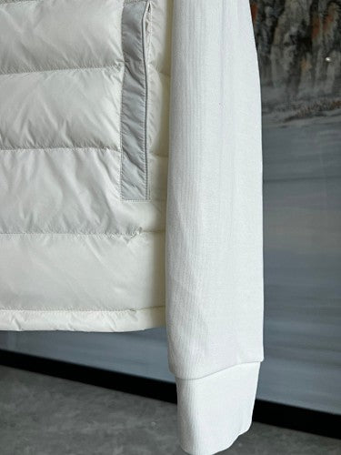 Moncler White and Black Striped Quilted Front Hooded Jacket