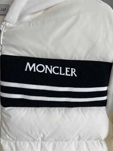 Moncler White and Black Striped Quilted Front Hooded Jacket