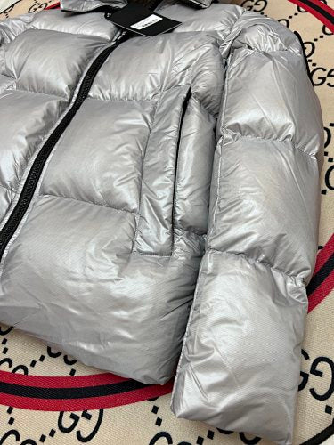 Canada Goose Metallic Silver Glossy Hooded Puffer Jacket