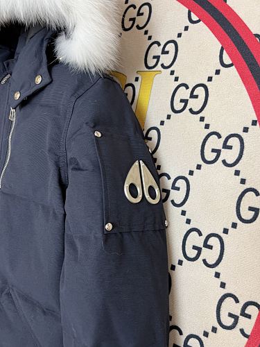 Moose Knuckles Navy Blue Fur-Trim Hooded Puffer Jacket