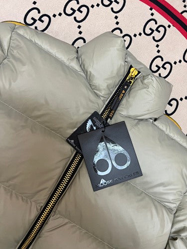 Moose Knuckles Light Sage Green Stand Collar Quilted Puffer Jacket
