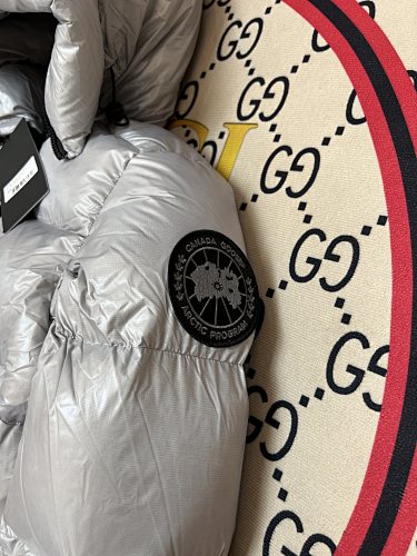 Canada Goose Metallic Silver Glossy Hooded Puffer Jacket