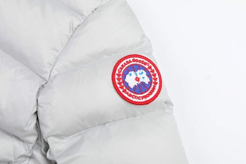 Canada Goose White Classic Badge Striped Back Hooded Puffer Jacket