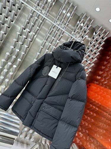 Moncler Charcoal Gray Asymmetric Quilted Hooded Puffer Jacket