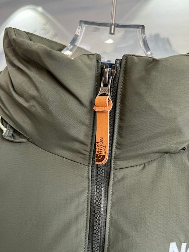The North Face Blue and Olive Green Colorblock Stand Collar Puffer Jacket