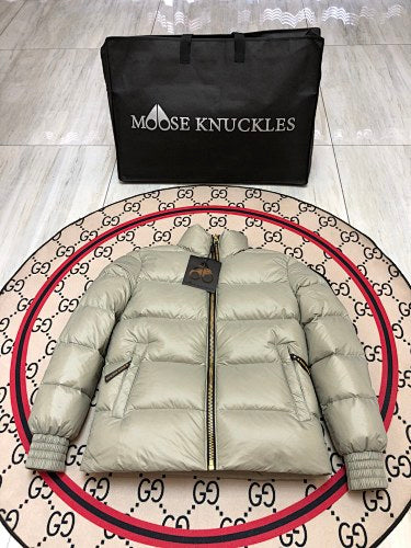 Moose Knuckles Light Sage Green Stand Collar Quilted Puffer Jacket