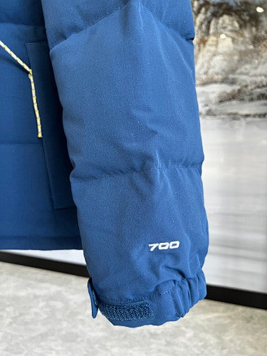 The North Face Blue and Olive Green Colorblock Stand Collar Puffer Jacket