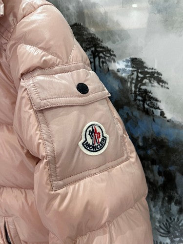 Moncler Rose Gold Glossy Hooded Quilted Puffer Jacket