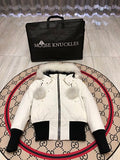 Moose Knuckles Ivory White Pom-Pom Fur-Trim Hooded Bomber Jacket