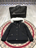 Moose Knuckles Black Fur-Trim Hooded Puffer Jacket