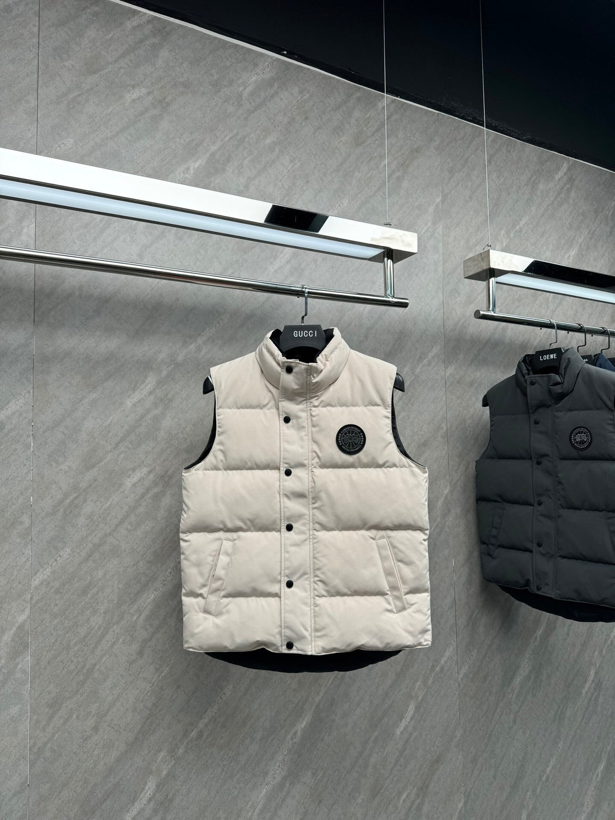 Canada Goose Ivory Black Badge Quilted Puffer Vest