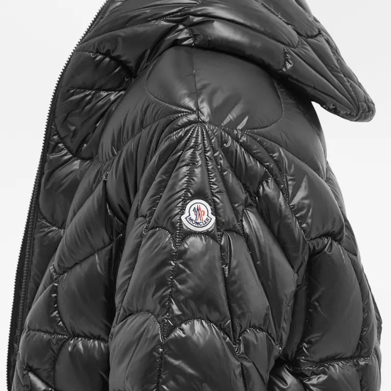 Moncler Black Glossy Spiderweb Quilted Hooded Puffer Jacket