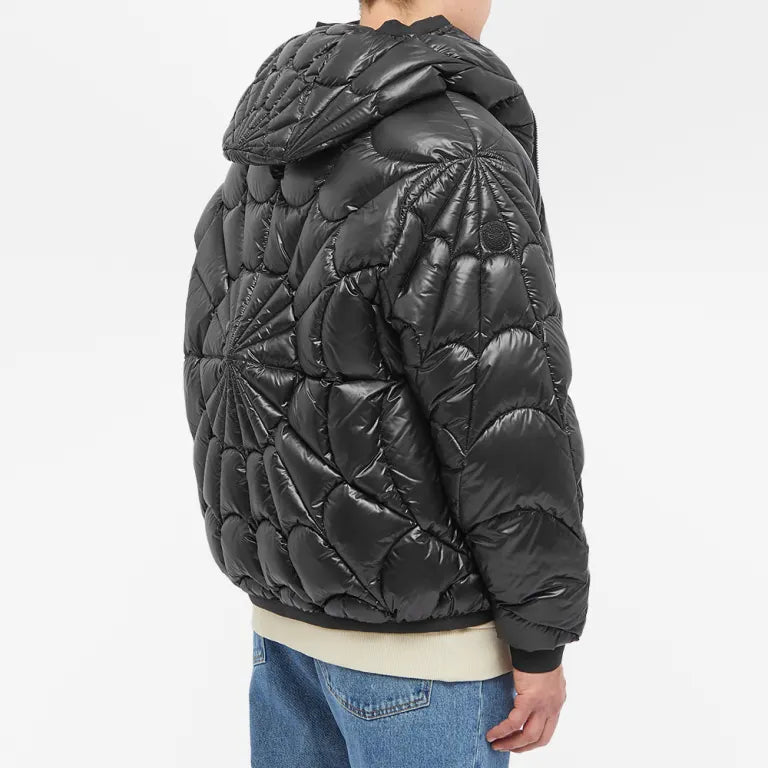 Moncler Black Glossy Spiderweb Quilted Hooded Puffer Jacket