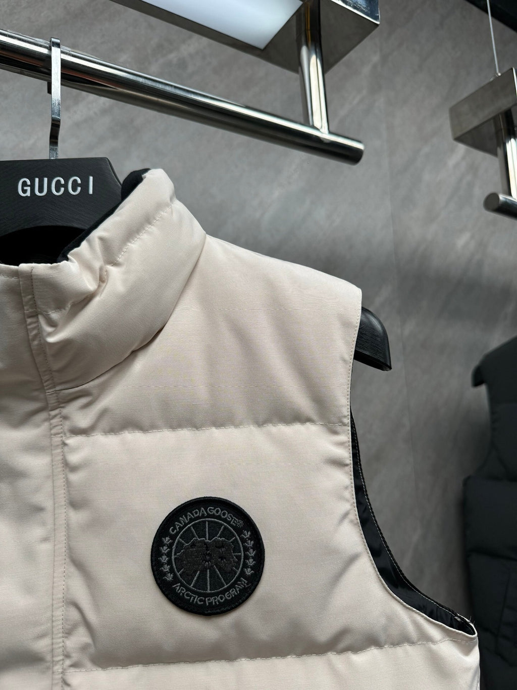 Canada Goose Ivory Black Badge Quilted Puffer Vest