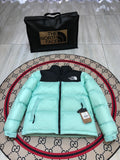 The North Face Mint Green and Black Colorblock Stand Collar Puffer Jacket