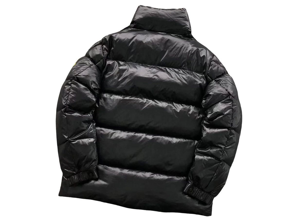 Moncler Black Olive Badge Glossy Stand Collar Puffer Jacket