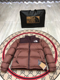 The North Face Rose Brown and Dark Plum Colorblock Stand Collar Puffer Jacket