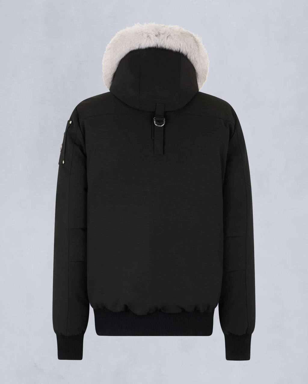 Moose Knuckles Black White Fur-Trim Hooded Bomber Jacket