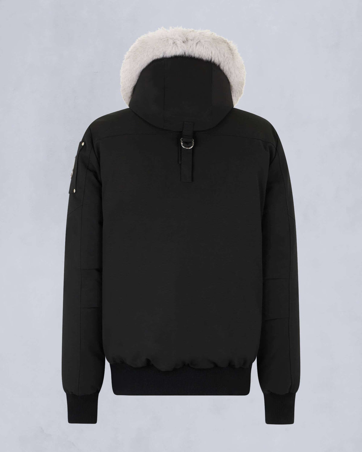 Moose Knuckles Black White Fur-Trim Hooded Bomber Jacket