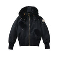 Moose Knuckles Black Pom-Pom Fur-Trim Hooded Bomber Jacket
