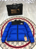 The North Face Royal Blue and Black Colorblock Stand Collar Puffer Jacket