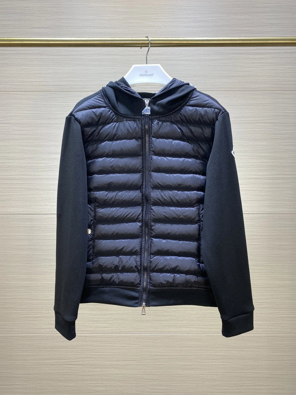 Moncler Black Quilted Front Striped Hood Jacket