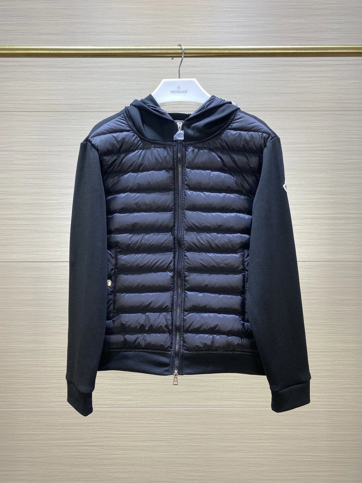 Moncler Black Quilted Front Striped Hood Jacket