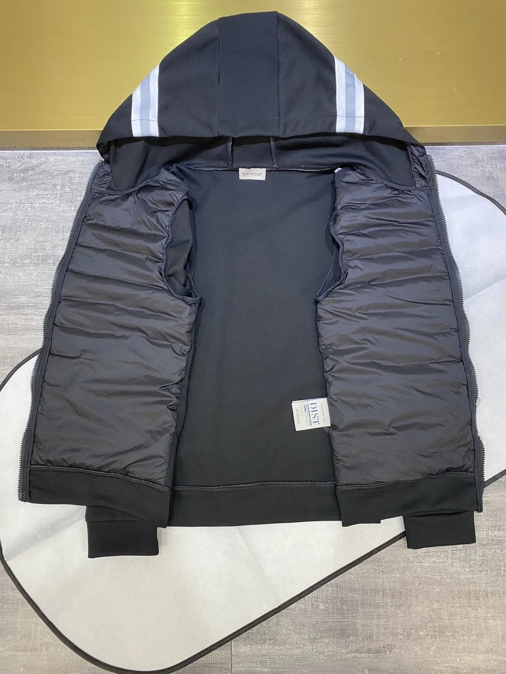 Moncler Black Quilted Front Striped Hood Jacket